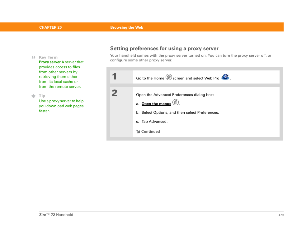 Setting preferences for using a proxy server | Palm Zire 72 User Manual | Page 501 / 706