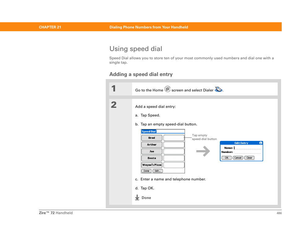 Using speed dial, Adding a speed dial entry | Palm Zire 72 User Manual | Page 508 / 706