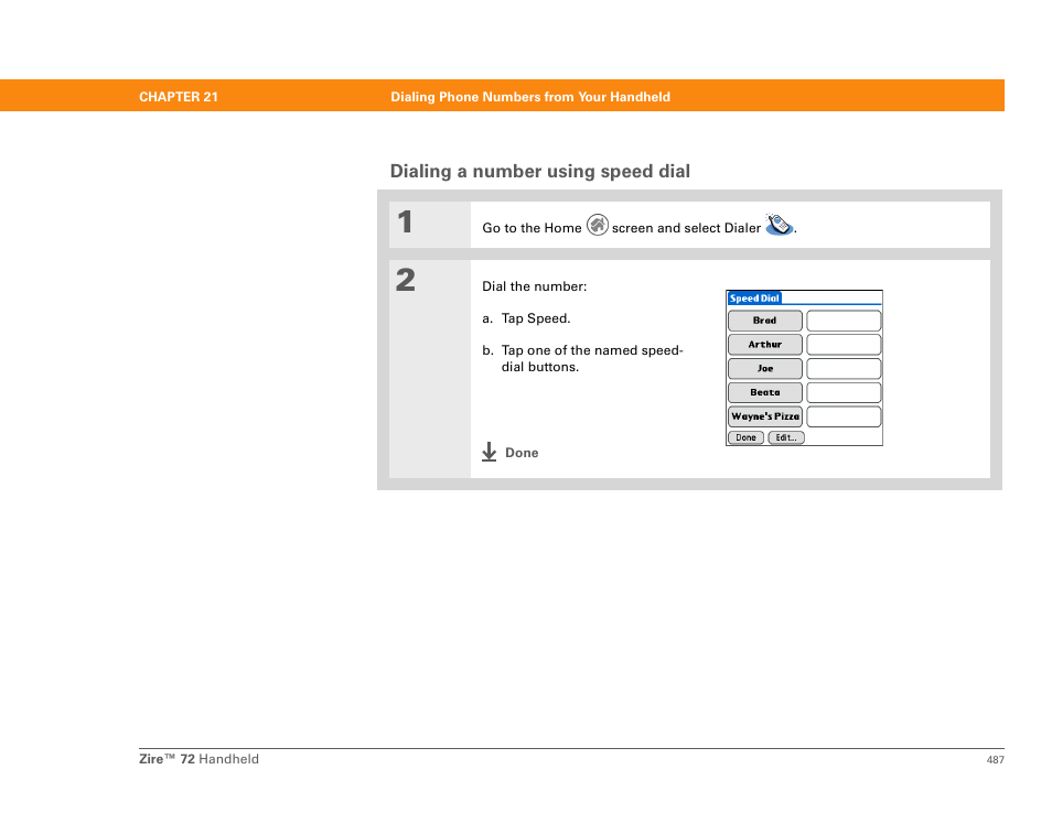 Dialing a number using speed dial | Palm Zire 72 User Manual | Page 509 / 706