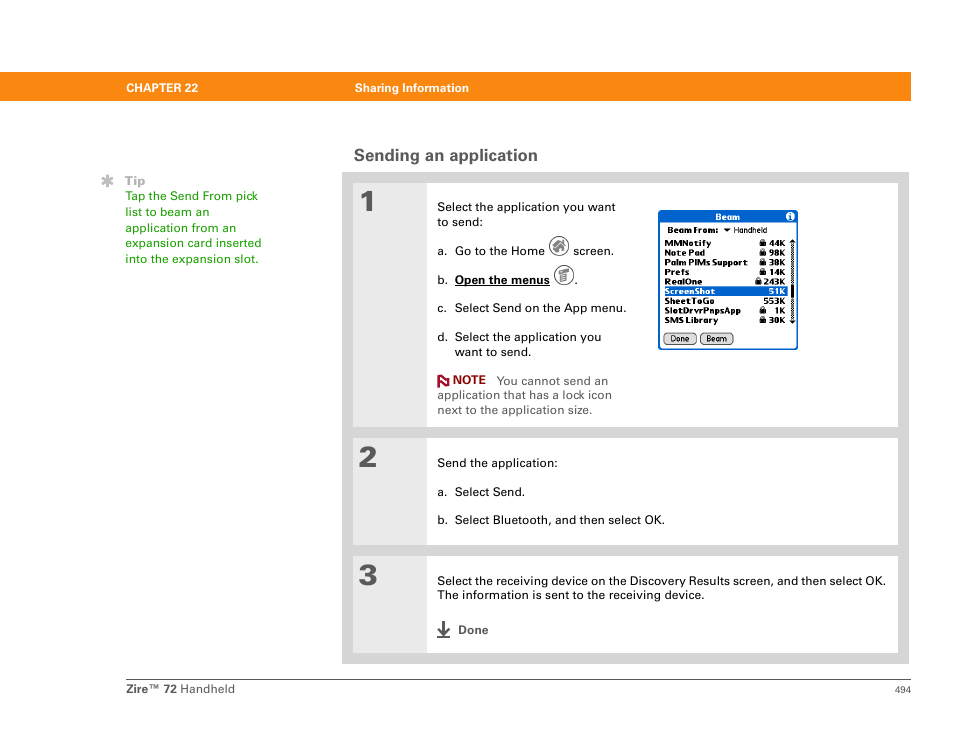 Sending an application | Palm Zire 72 User Manual | Page 516 / 706