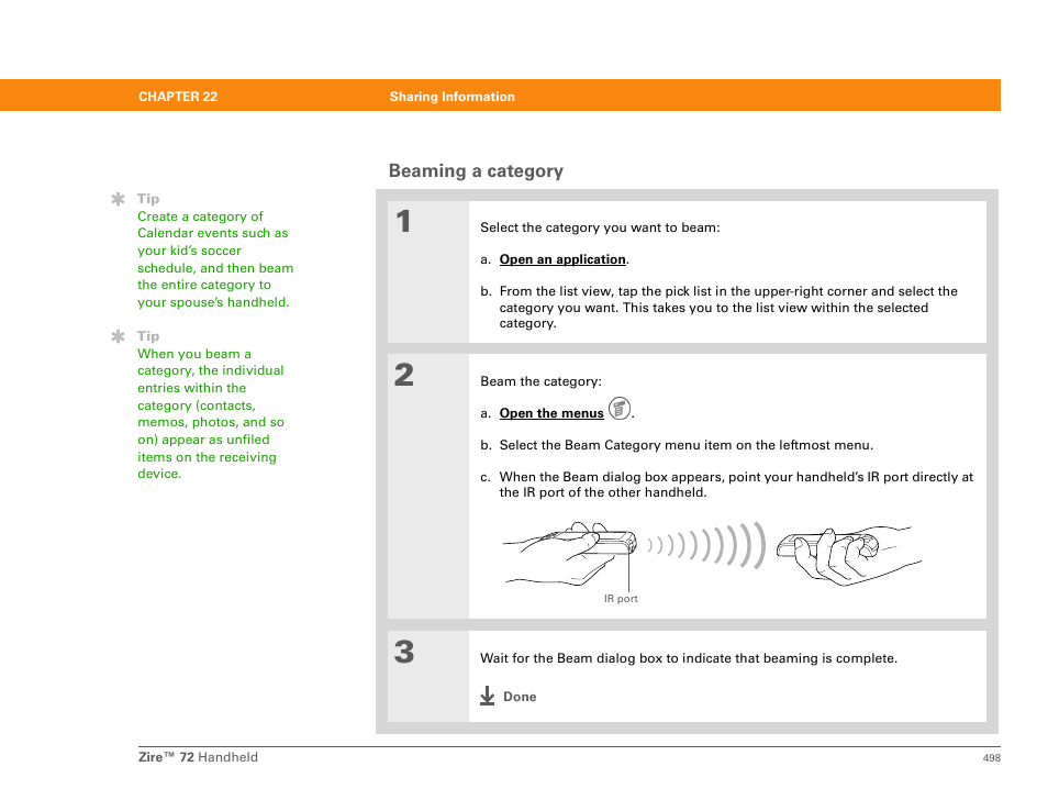 Beaming a category | Palm Zire 72 User Manual | Page 520 / 706