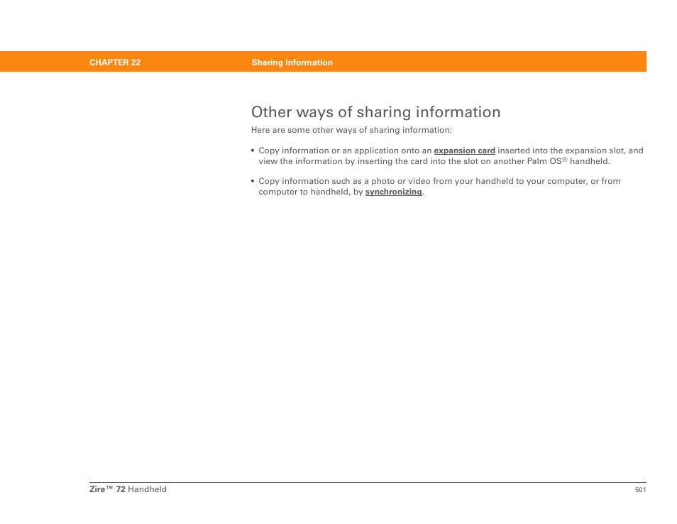 Other ways of sharing information | Palm Zire 72 User Manual | Page 523 / 706