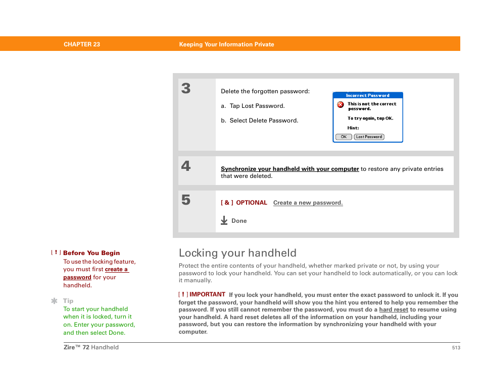 Locking your handheld | Palm Zire 72 User Manual | Page 535 / 706