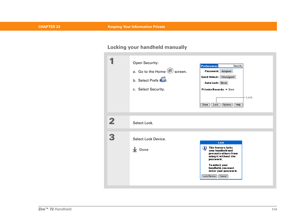 Locking your handheld manually | Palm Zire 72 User Manual | Page 538 / 706