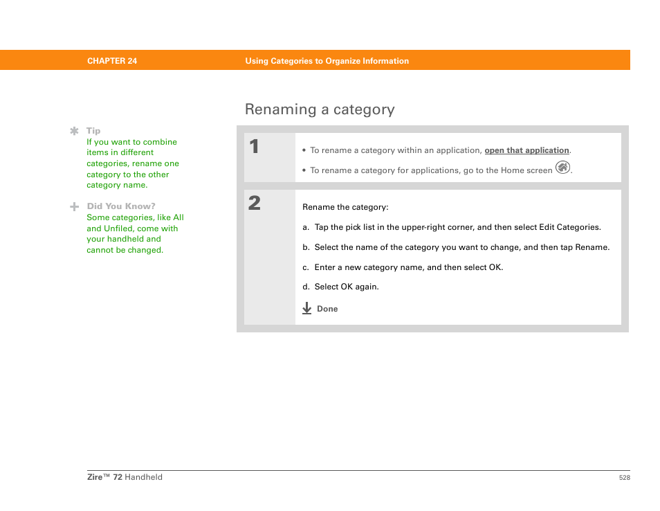 Renaming a category | Palm Zire 72 User Manual | Page 550 / 706