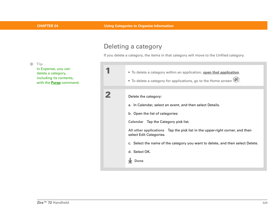Deleting a category | Palm Zire 72 User Manual | Page 551 / 706