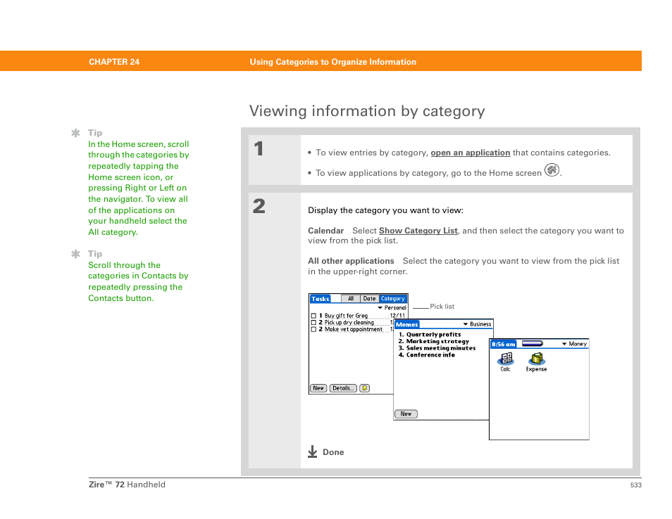 Viewing information by category | Palm Zire 72 User Manual | Page 555 / 706