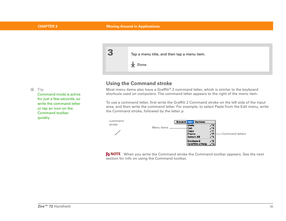 Using the command stroke | Palm Zire 72 User Manual | Page 57 / 706