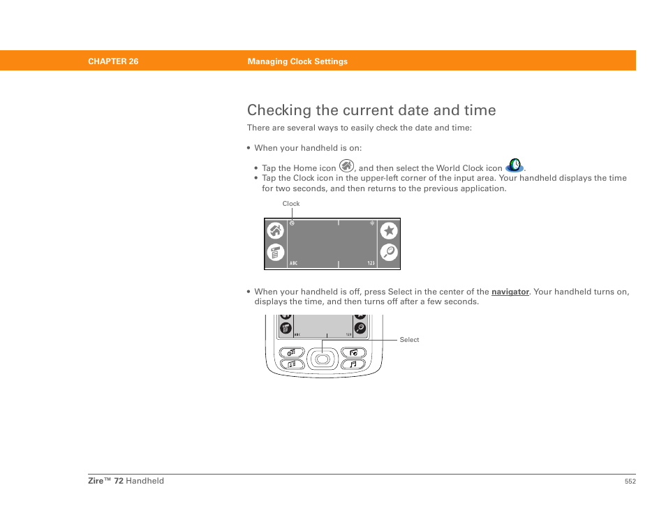 Checking the current date and time | Palm Zire 72 User Manual | Page 574 / 706