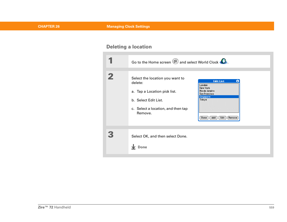 Deleting a location | Palm Zire 72 User Manual | Page 581 / 706