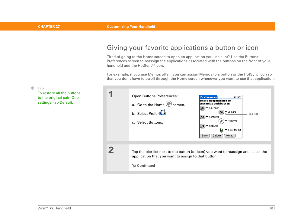 Giving your favorite applications a button or icon | Palm Zire 72 User Manual | Page 593 / 706