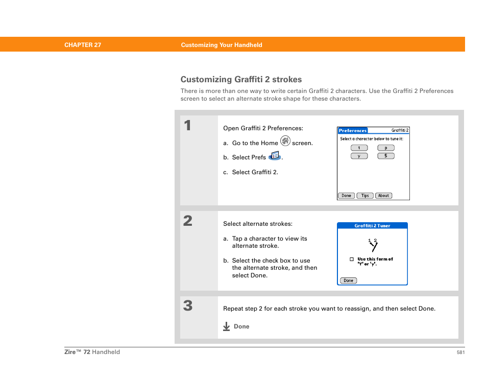 Customizing graffiti 2 strokes | Palm Zire 72 User Manual | Page 603 / 706