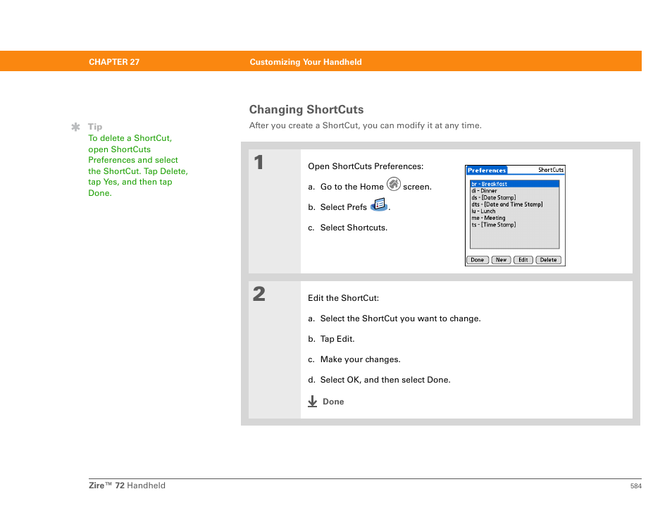 Changing shortcuts | Palm Zire 72 User Manual | Page 606 / 706
