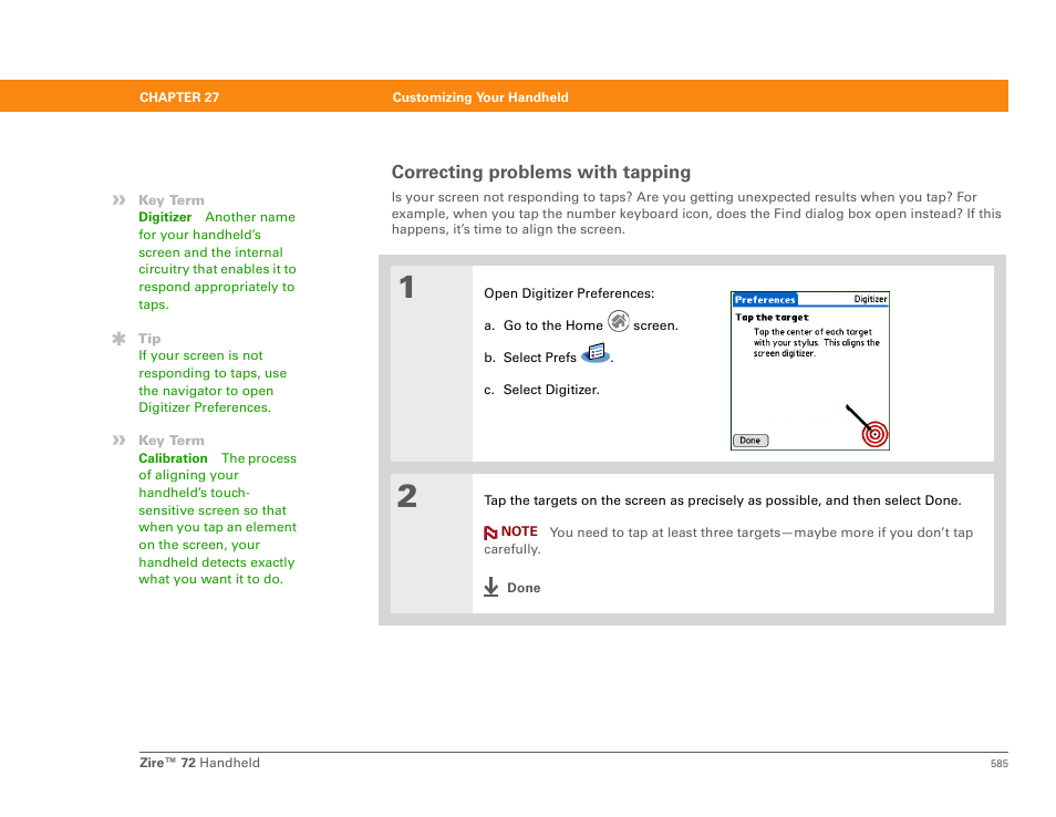 Correcting problems with tapping | Palm Zire 72 User Manual | Page 607 / 706