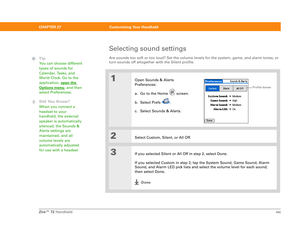 Selecting sound settings | Palm Zire 72 User Manual | Page 608 / 706