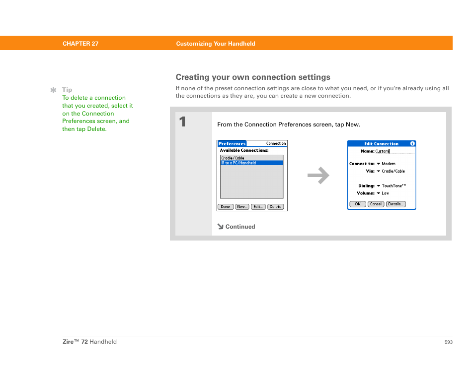 Creating your own connection settings | Palm Zire 72 User Manual | Page 615 / 706