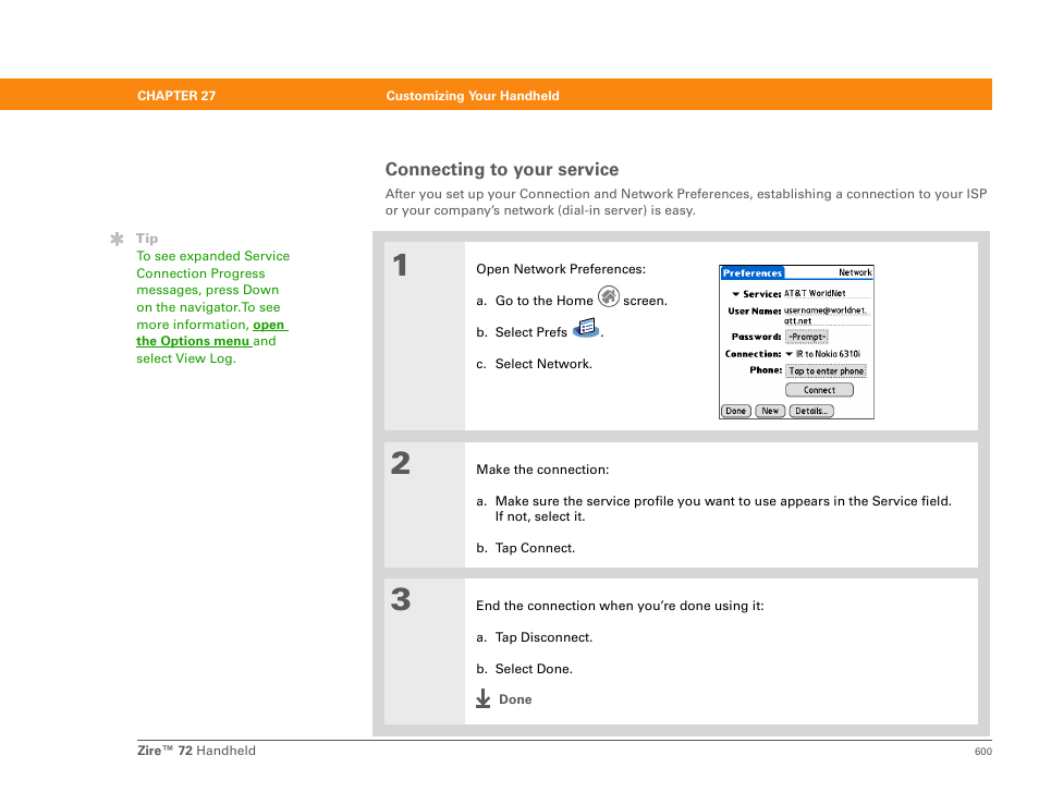 Connecting to your service | Palm Zire 72 User Manual | Page 622 / 706