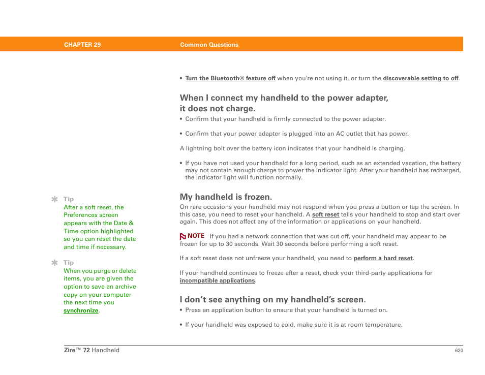 My handheld is frozen, I don’t see anything on my handheld’s screen | Palm Zire 72 User Manual | Page 642 / 706