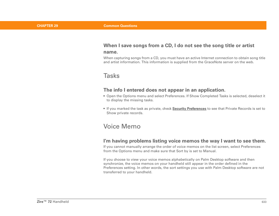 Tasks, Voice memo, Tasks voice memo | Palm Zire 72 User Manual | Page 655 / 706