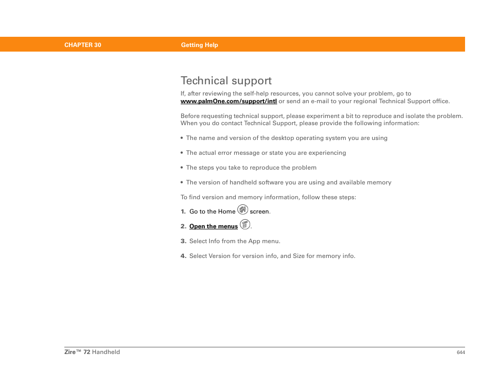 Technical support | Palm Zire 72 User Manual | Page 666 / 706