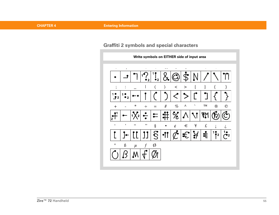 Graffiti 2 symbols and special characters | Palm Zire 72 User Manual | Page 77 / 706