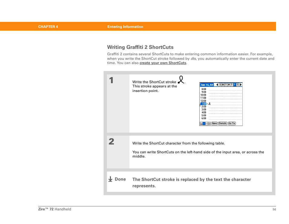 Writing graffiti 2 shortcuts | Palm Zire 72 User Manual | Page 78 / 706