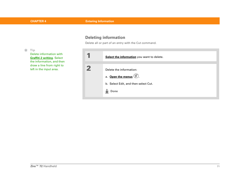 Deleting information | Palm Zire 72 User Manual | Page 93 / 706