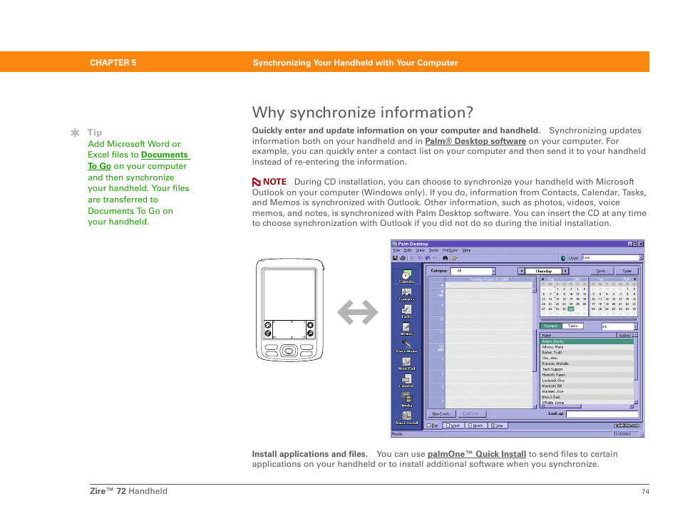 Why synchronize information | Palm Zire 72 User Manual | Page 96 / 706