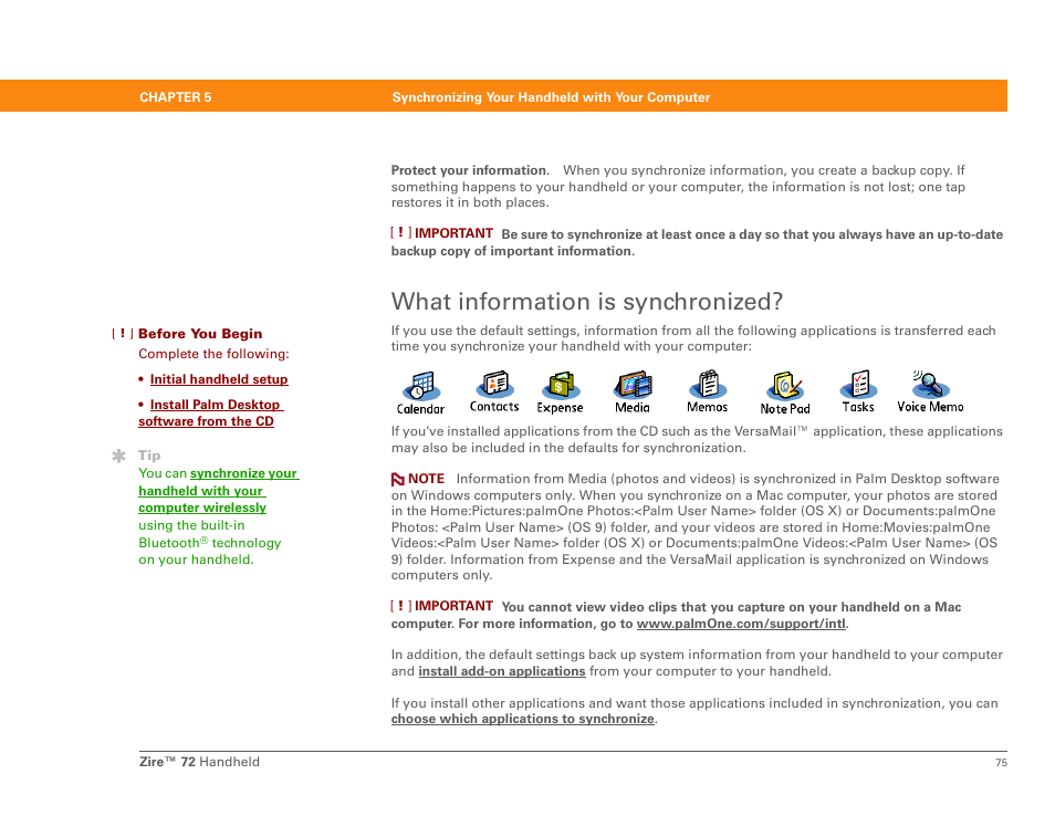 What information is synchronized | Palm Zire 72 User Manual | Page 97 / 706