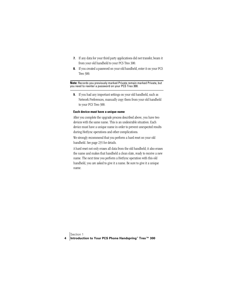 Each device must have a unique name | Palm Treo 300 User Manual | Page 12 / 286