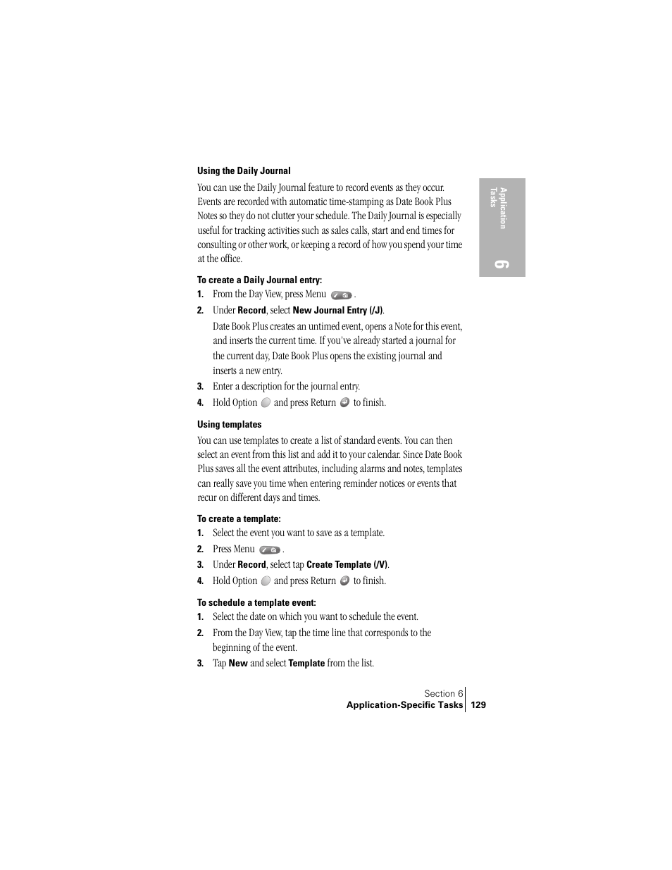 Using the daily journal, Using templates, Using the daily journal using templates | Palm Treo 300 User Manual | Page 137 / 286