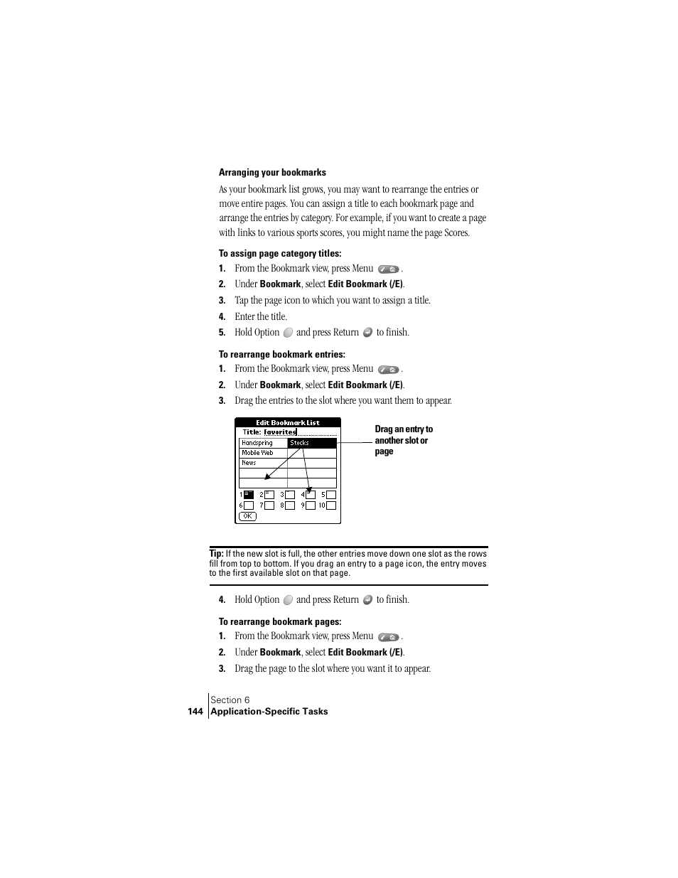 Arranging your bookmarks | Palm Treo 300 User Manual | Page 152 / 286