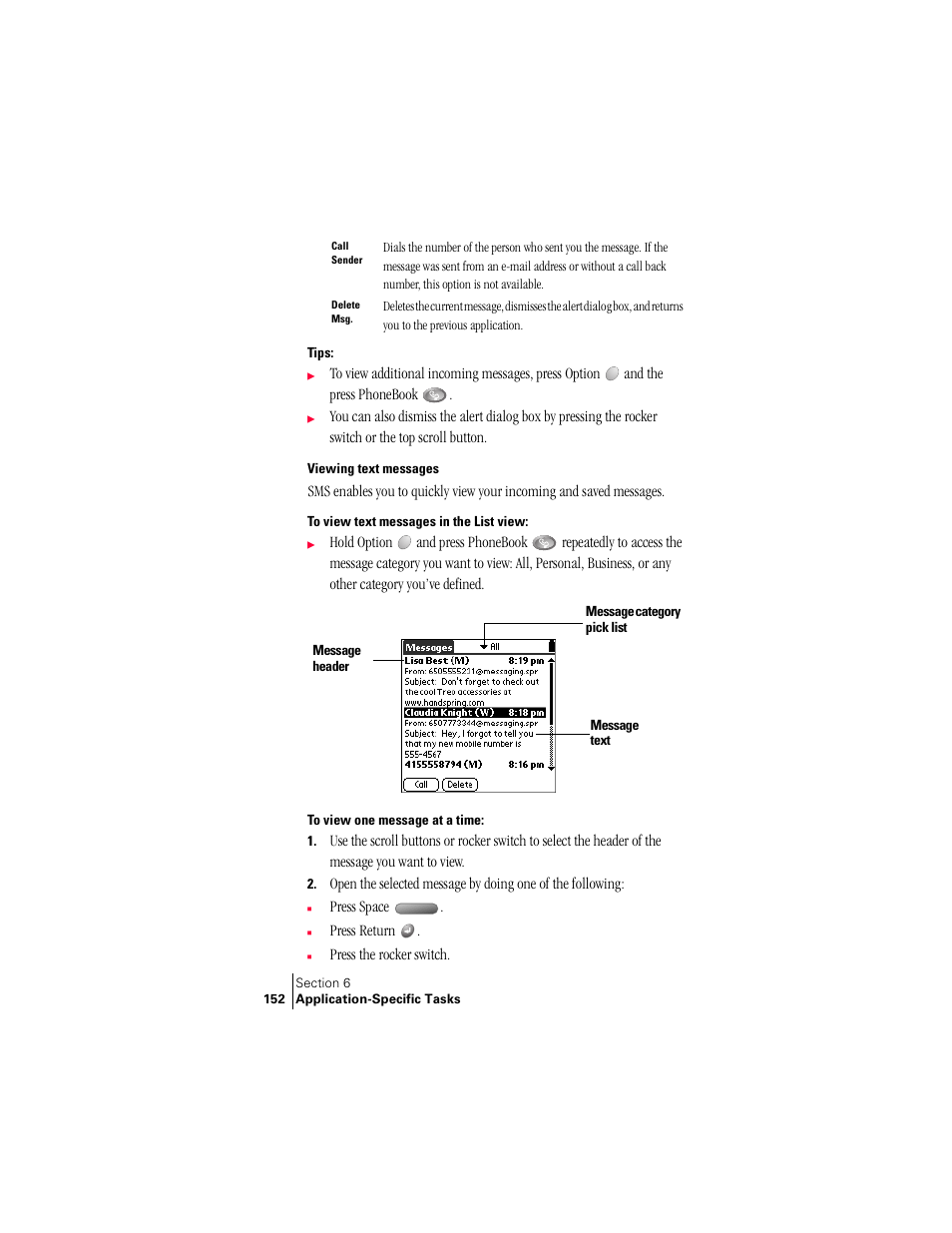 Viewing text messages | Palm Treo 300 User Manual | Page 160 / 286