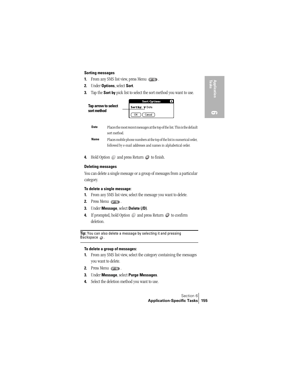 Sorting messages, Deleting messages, Sorting messages deleting messages | Palm Treo 300 User Manual | Page 163 / 286