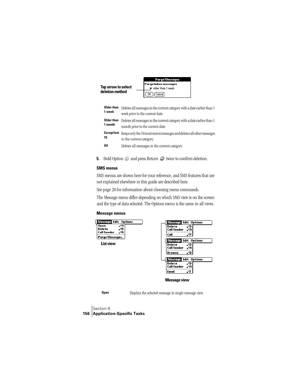 Sms menus, Message menus | Palm Treo 300 User Manual | Page 164 / 286