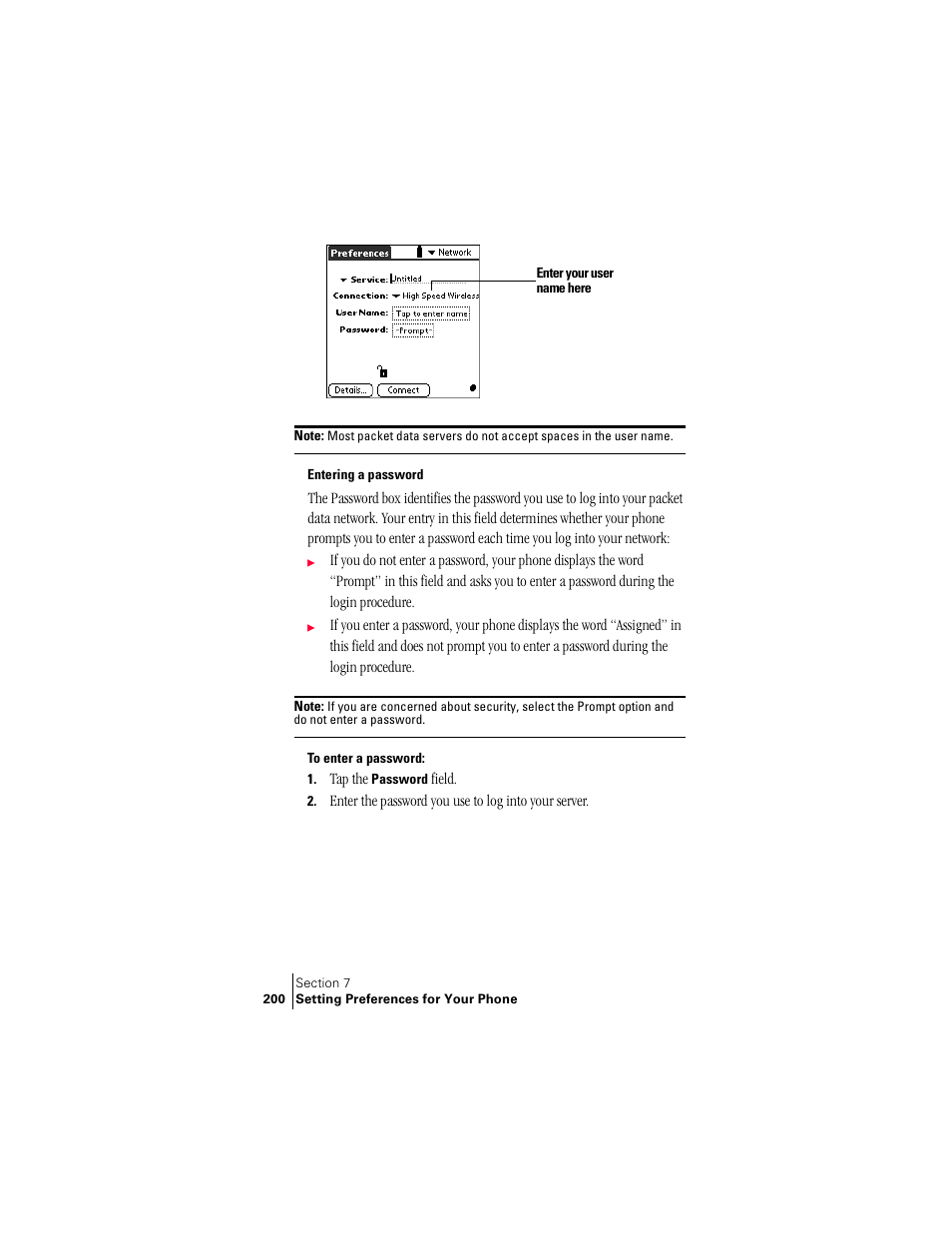 Entering a password | Palm Treo 300 User Manual | Page 208 / 286