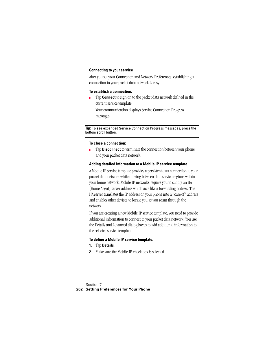 Connecting to your service | Palm Treo 300 User Manual | Page 210 / 286