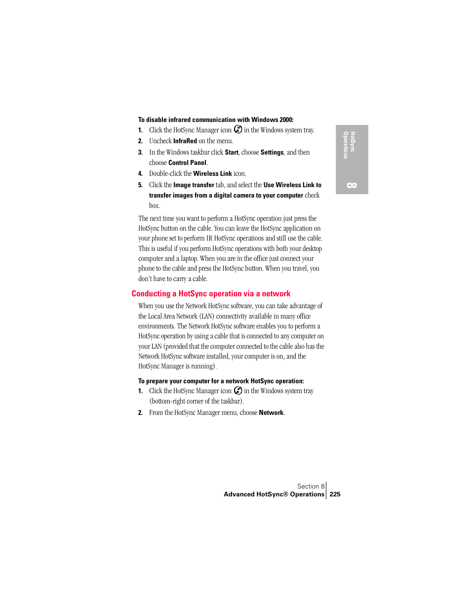 Conducting a hotsync operation via a network | Palm Treo 300 User Manual | Page 233 / 286