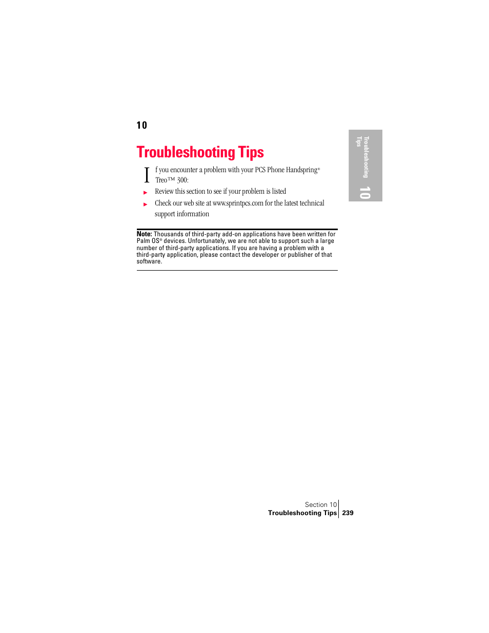 Troubleshooting tips | Palm Treo 300 User Manual | Page 247 / 286