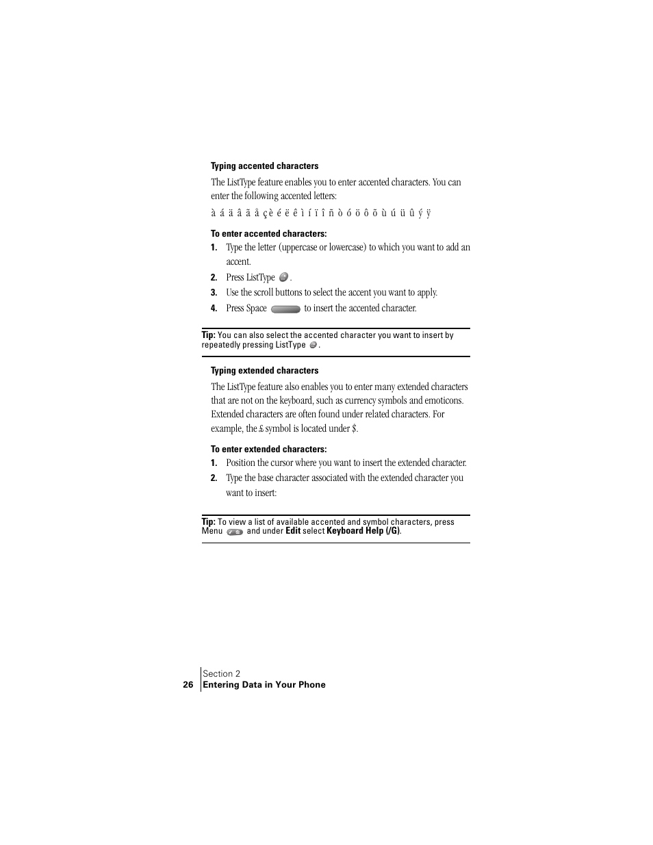 Typing accented characters, Typing extended characters | Palm Treo 300 User Manual | Page 34 / 286