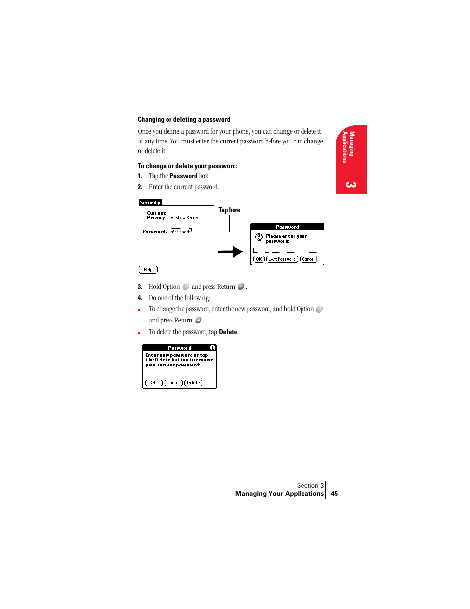 Changing or deleting a password | Palm Treo 300 User Manual | Page 53 / 286