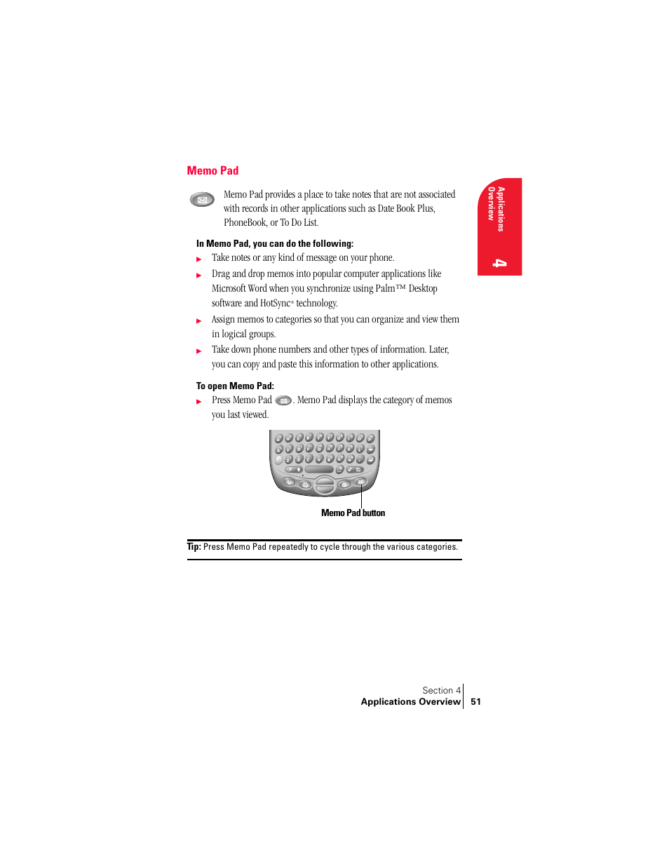 Memo pad, In memo pad, you can do the following, Technology | Palm Treo 300 User Manual | Page 59 / 286