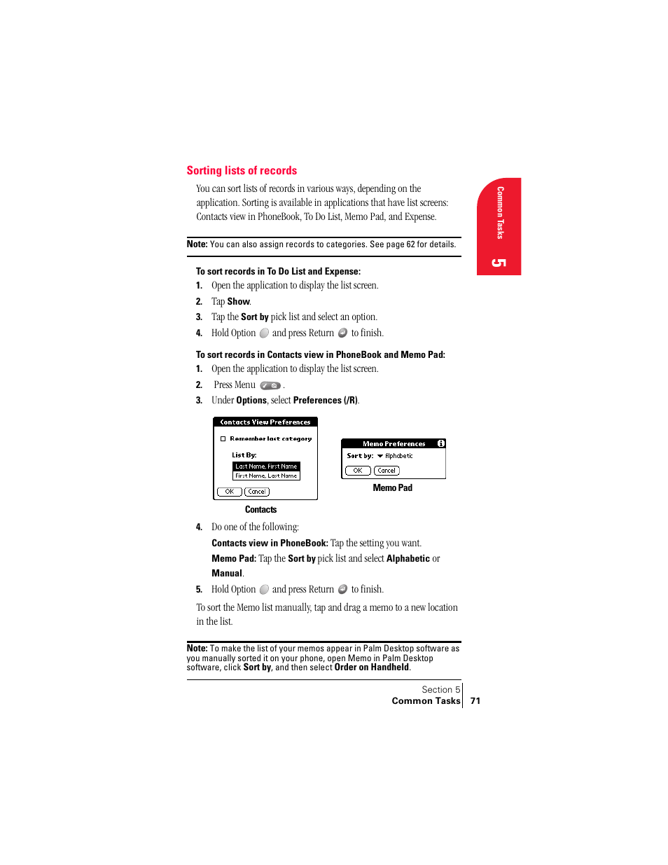 Sorting lists of records | Palm Treo 300 User Manual | Page 79 / 286