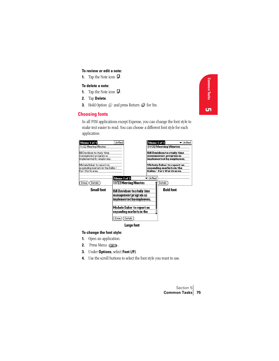 Choosing fonts | Palm Treo 300 User Manual | Page 83 / 286