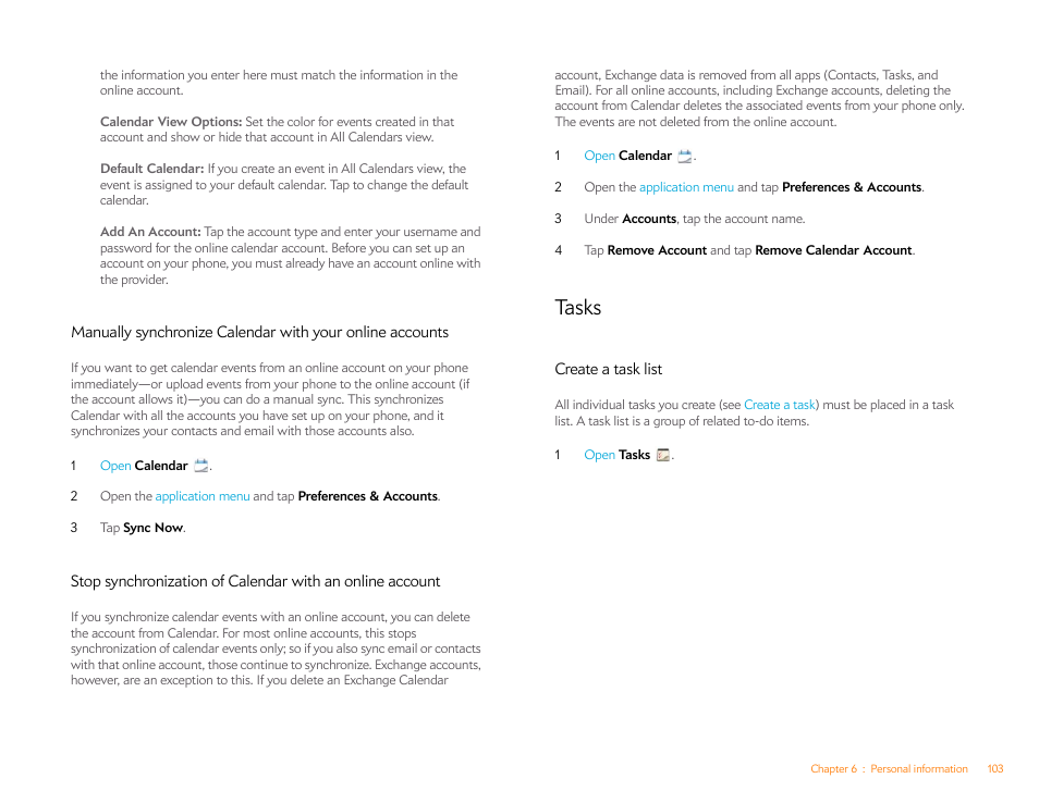 Tasks, Create a task list | Palm Pre Plus User Manual | Page 103 / 209