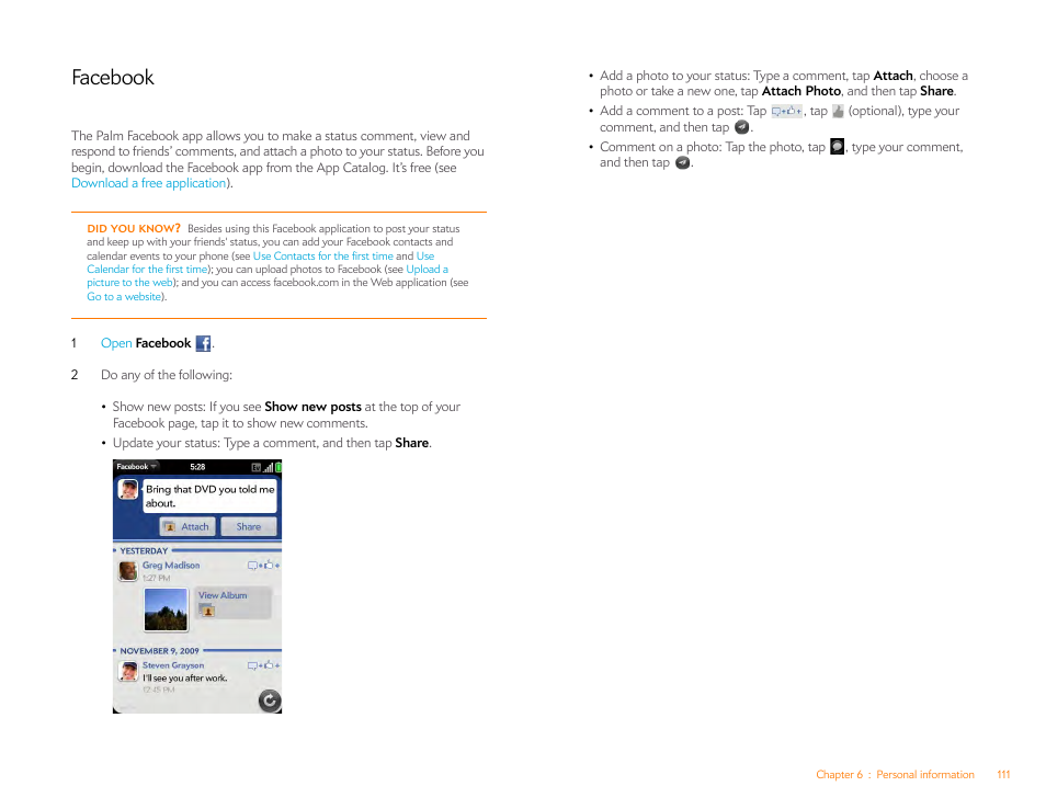 Facebook | Palm Pre Plus User Manual | Page 111 / 209