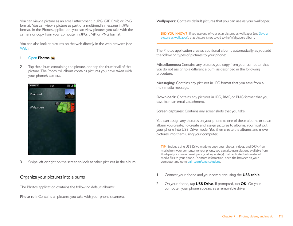 Organize your pictures into albums | Palm Pre Plus User Manual | Page 115 / 209