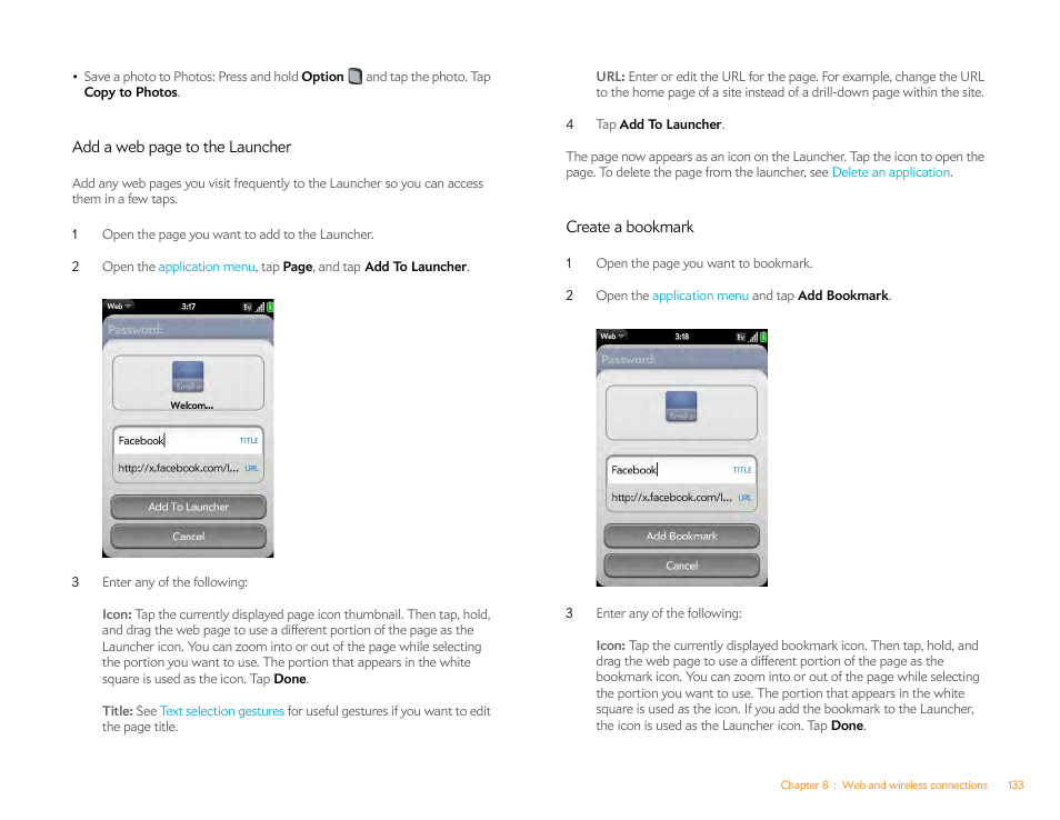 Create a bookmark | Palm Pre Plus User Manual | Page 133 / 209