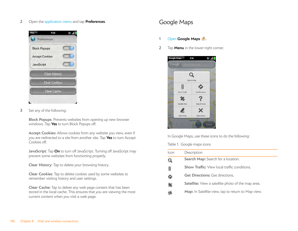 Google maps | Palm Pre Plus User Manual | Page 136 / 209