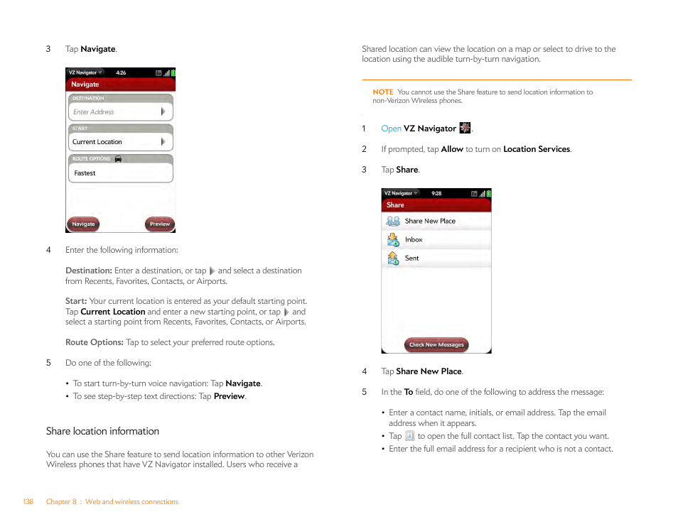 Share location information | Palm Pre Plus User Manual | Page 138 / 209